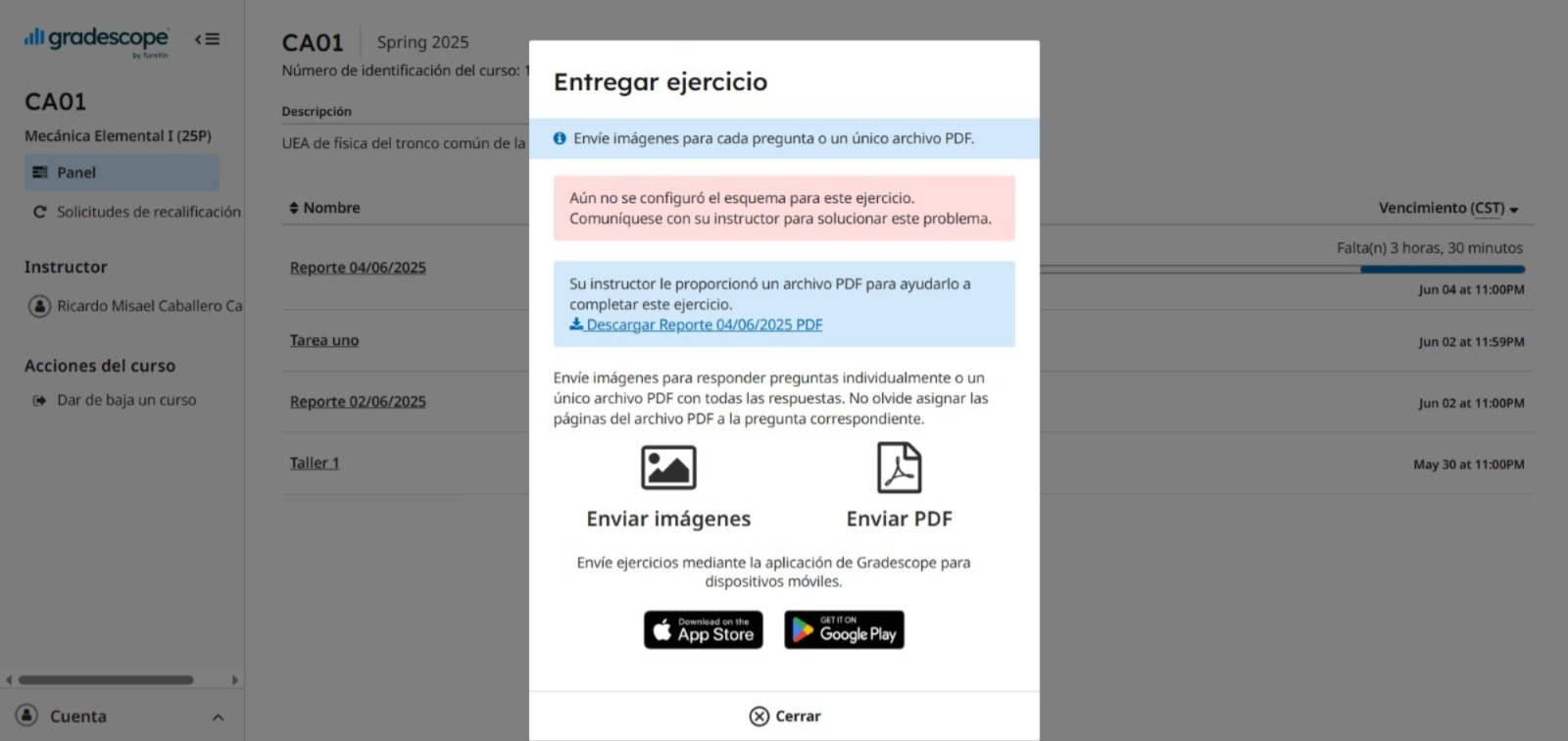 Error Gradescope: Falta configurar la selección de reactivos y hojas de solución.